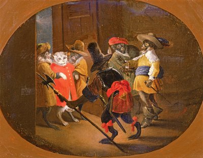 Monkeys Disguised as Soldiers, Bringing Them to a Cat Officer by David Teniers the Younger